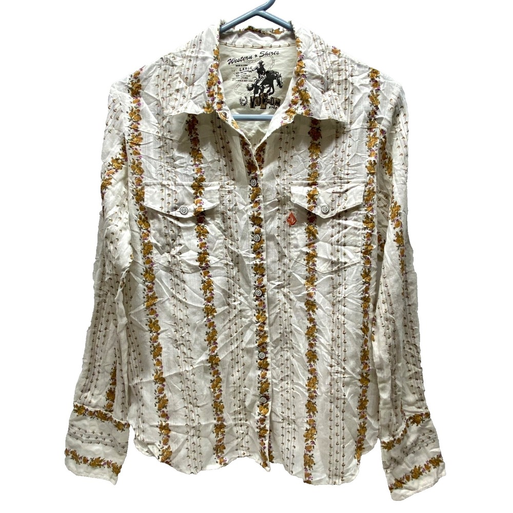 Volcom Button Up Shirt Women's Large Floral Western Snap Long Sleeve Top (Read)